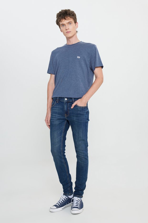 Skinny Fit Very Slim Fit Regular Waist Very Narrow Leg Men's Malone Blue Stretchy Jean Denim Jeans