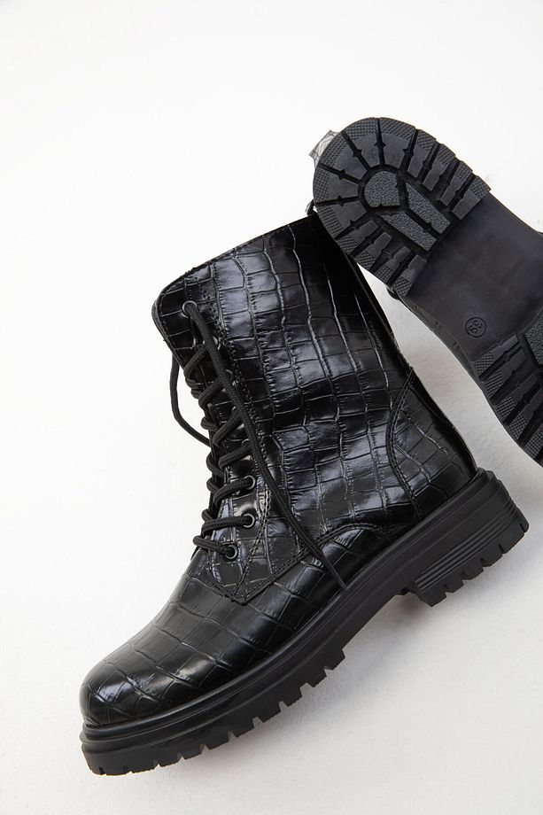 Siyah Kroko Kadın Bot & Bootie 13786 - 4