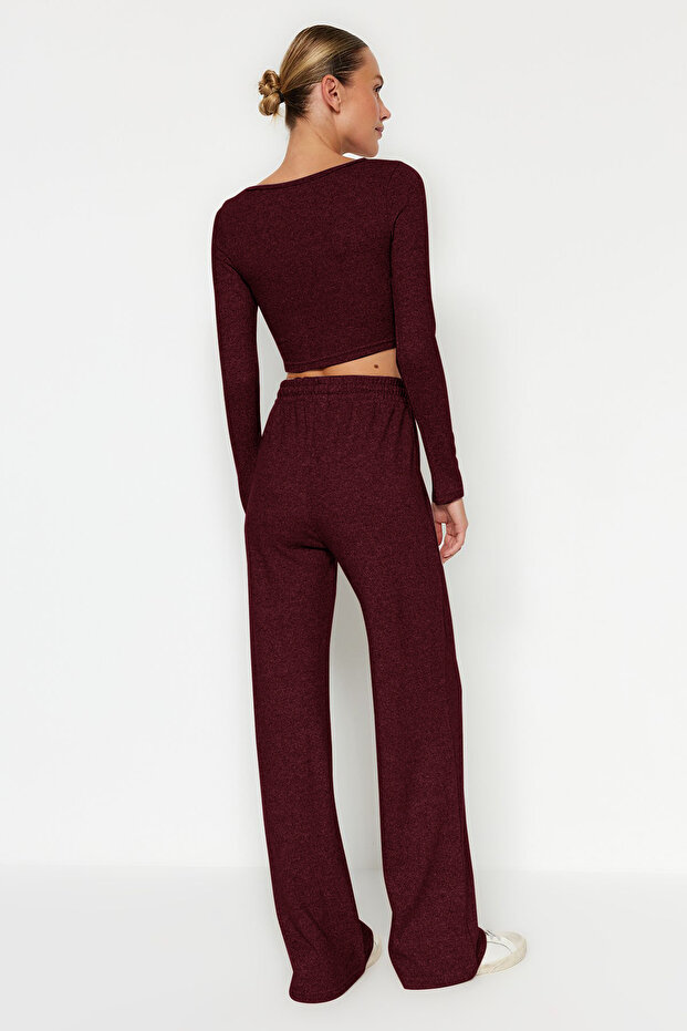 Bordo Yumoş Crop ve Wide Leg/Geniş Paça Örme Alt Üst Takım TWOAW23AU00125 - 7