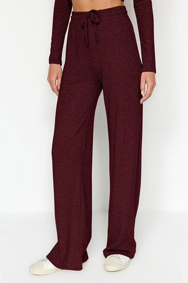 Bordo Yumoş Crop ve Wide Leg/Geniş Paça Örme Alt Üst Takım TWOAW23AU00125 - 4