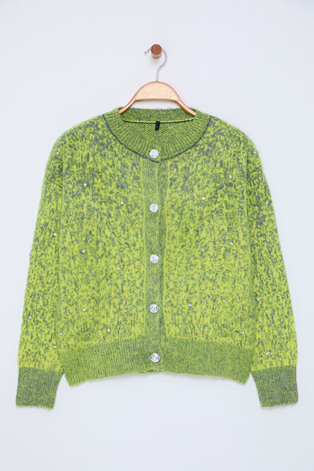 Graue Strickjacke mit weichem, strukturiertem Muster und Knopfdetail TWOAW25HI00185 - 6