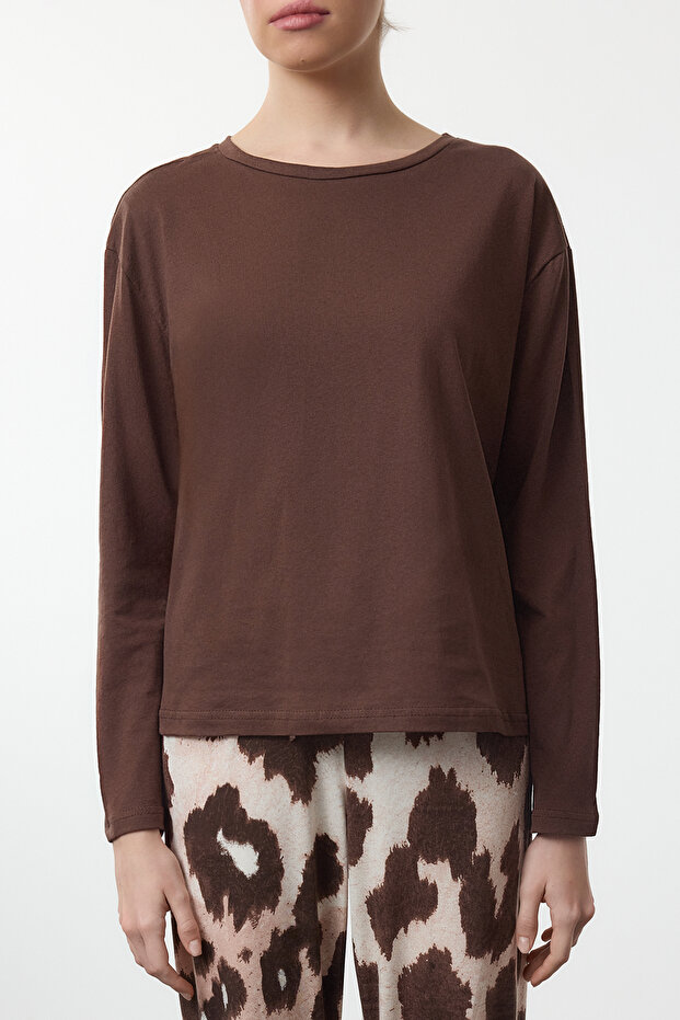 Kahverengi Leopar Desenli Örme Pijama Takımı THMAW25PT00100 - 3