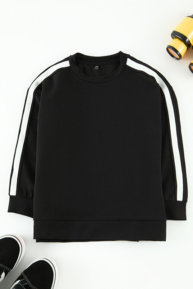 Siyah Erkek Çocuk Baba-Oğul Baskılı Örme Mini Me Sweatshirt TKDAW25SW00064 - 2