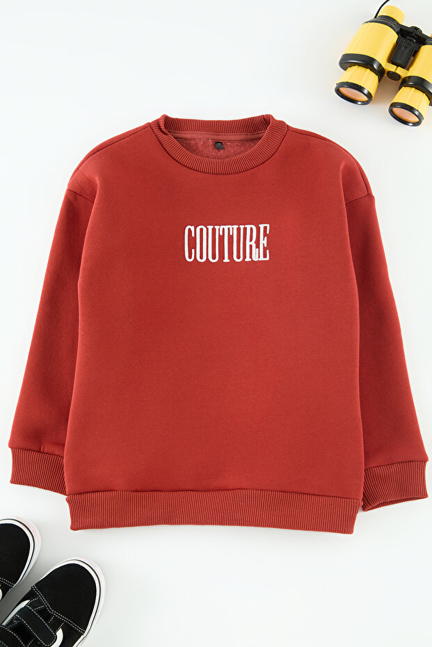 Kiremit Erkek Çocuk Baba-Oğul Baskılı Örme Mini Me Sweatshirt TKDAW25SW00068 - 2