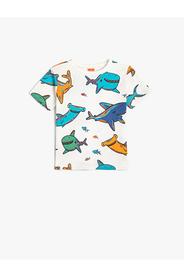T-Shirt Shark Printed Short Sleeve Cotton
