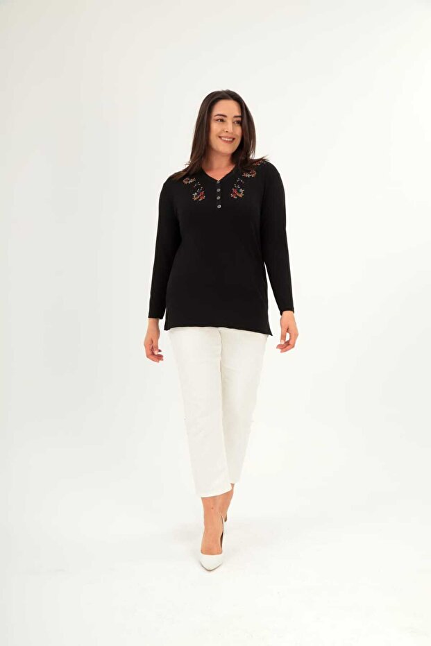 İşlemeli Kışlık Kadın Bluz - 4