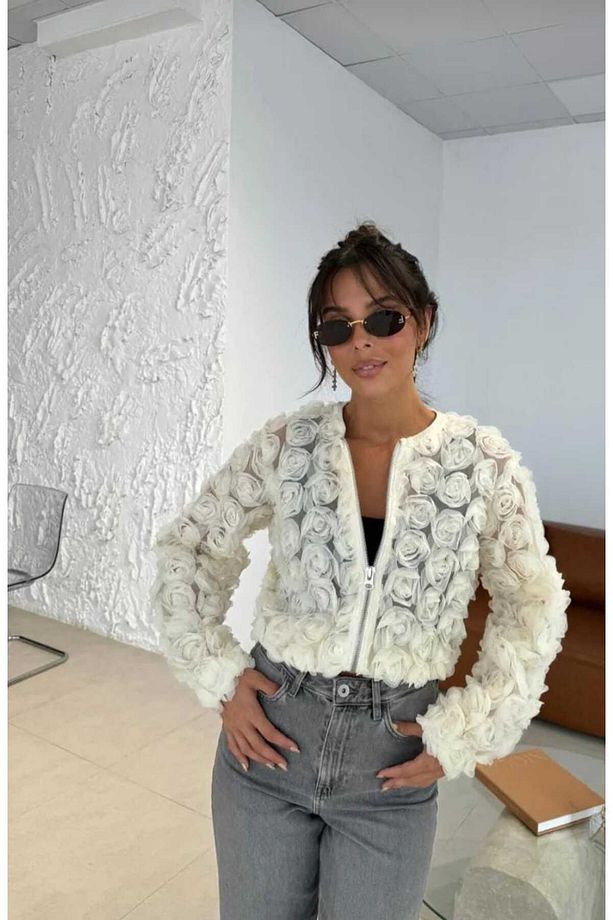 3 boyutlu EKRU ceket güllü hırka gül - 6