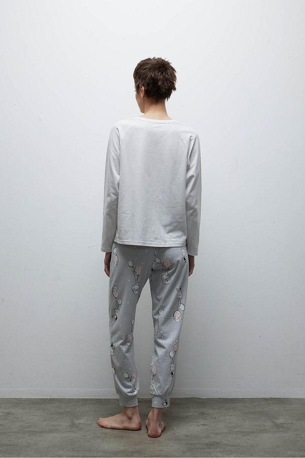 Kadın Pamuklu Reglan Kollu Uzun Pijama Takımı - 4