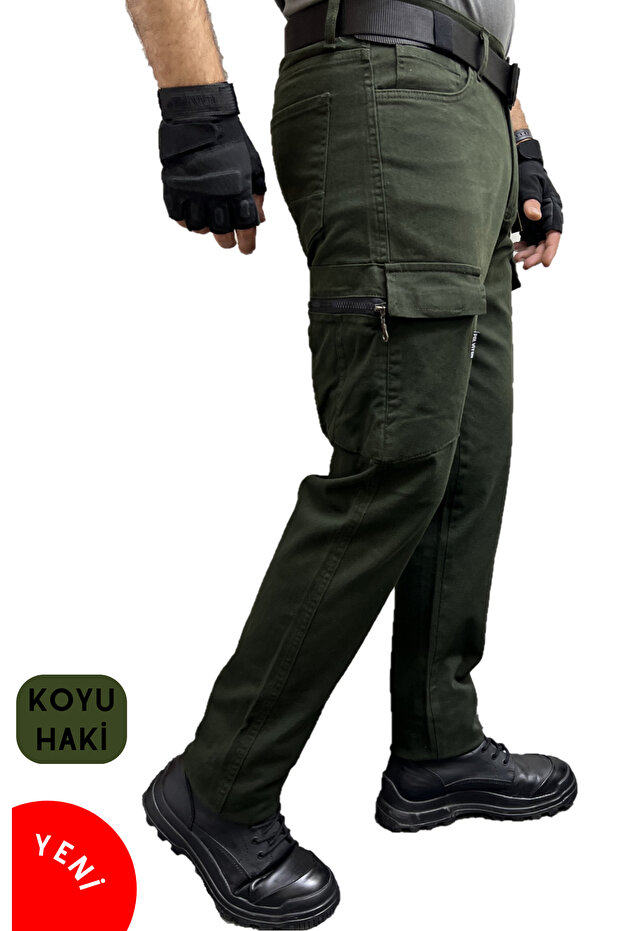 Men's Cargo Pants Dark Khaki Lycra Gabardine Cotton Fabric Tactical