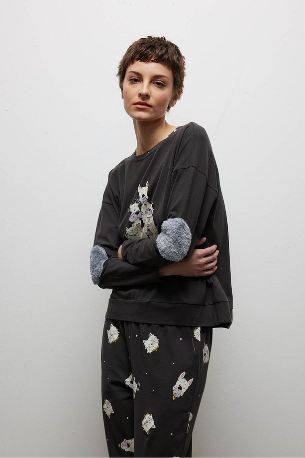 Kadın Pamuklu Uzun Kollu Pijama Takımı - 3