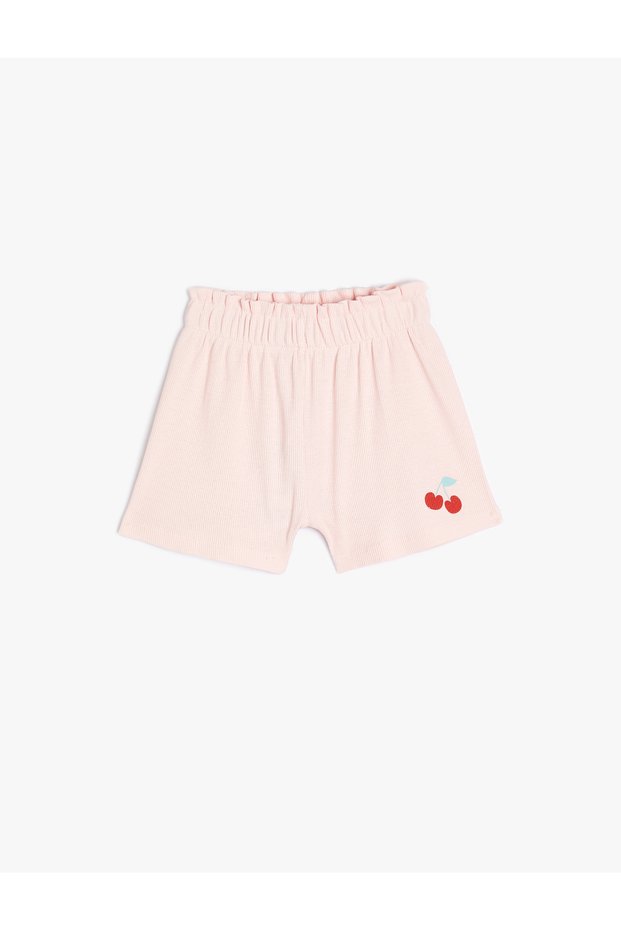 Shorts Cotton Textured Elastic Waist Cherry Printed