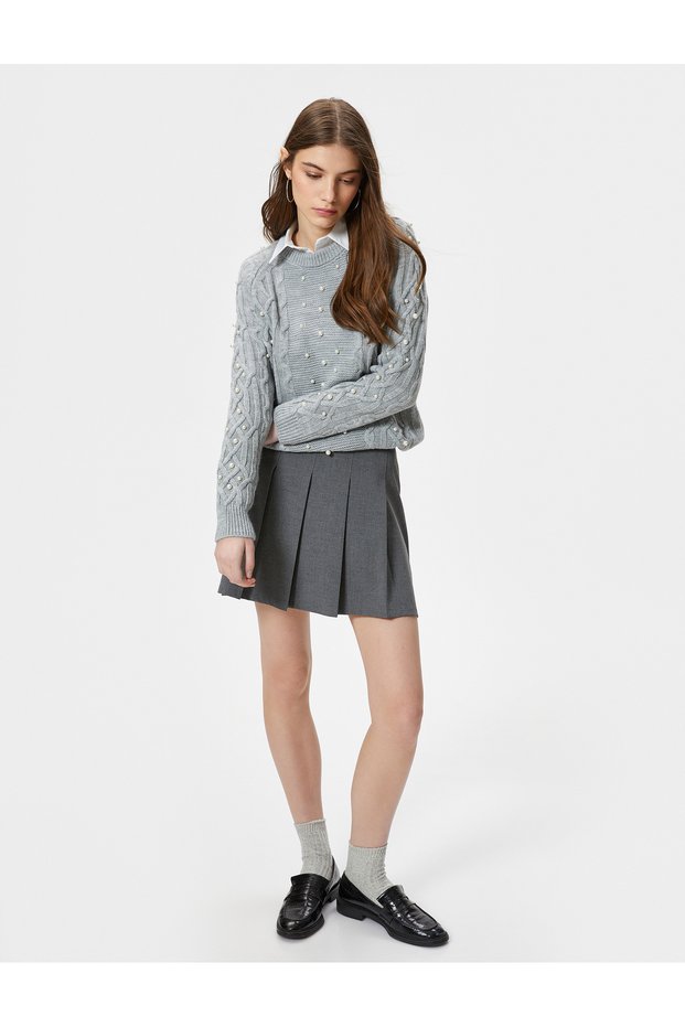 Knitwear Sweater Pearl Detailed Hair Knitting Textured Long Sleeve Crew Neck