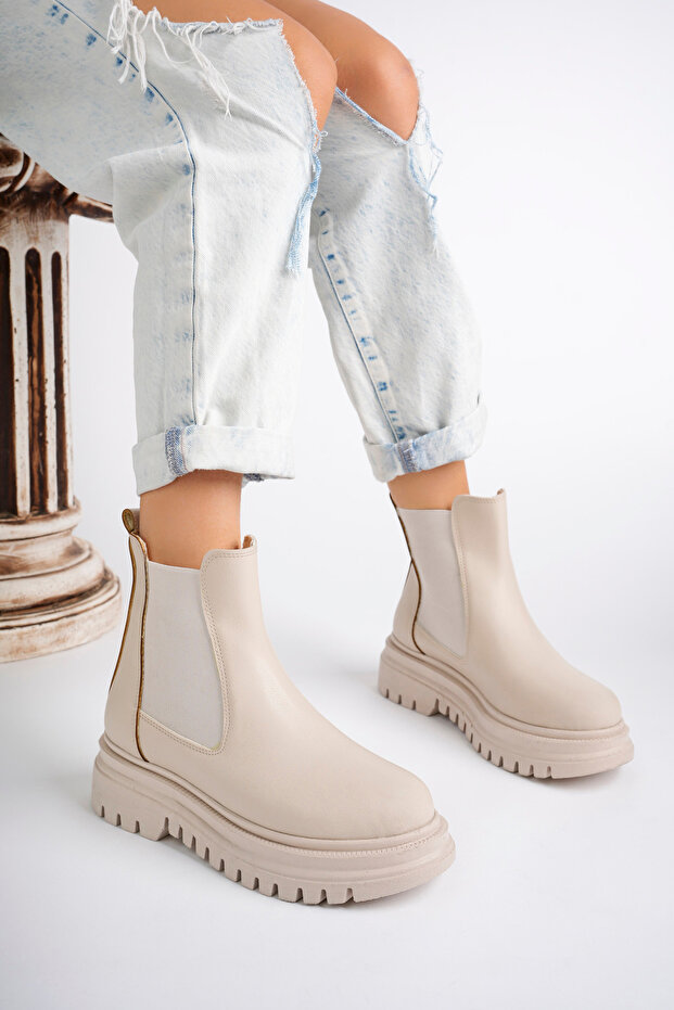 Women's Guaranteed Fur Lined High Sole Very Light Sole Winter Zippered Waterproof Boots Beige