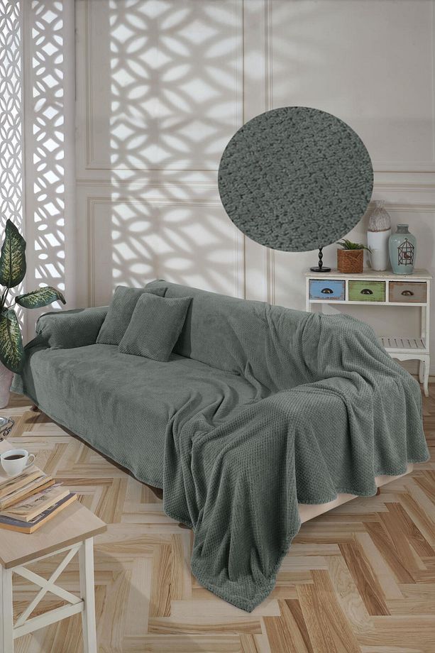 Wellsoft Koltuk Örtüsü Kolları Kaplayan Yeşil 180x300 2 Adet 45x45 Kırlent Kılıfı - 1