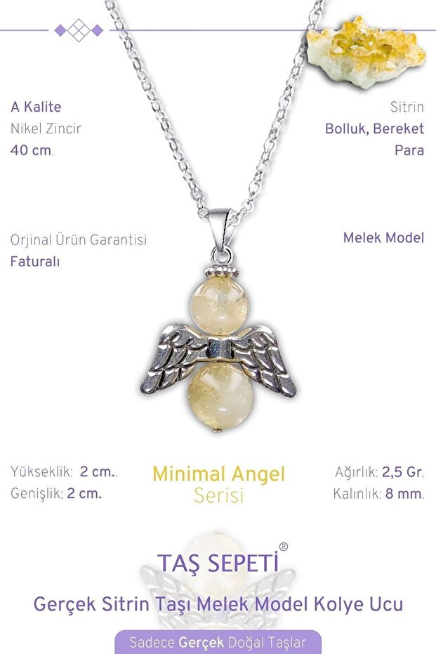 Real Citrine Natural Stone Minimal Angel Model A Quality Chain Pendant
