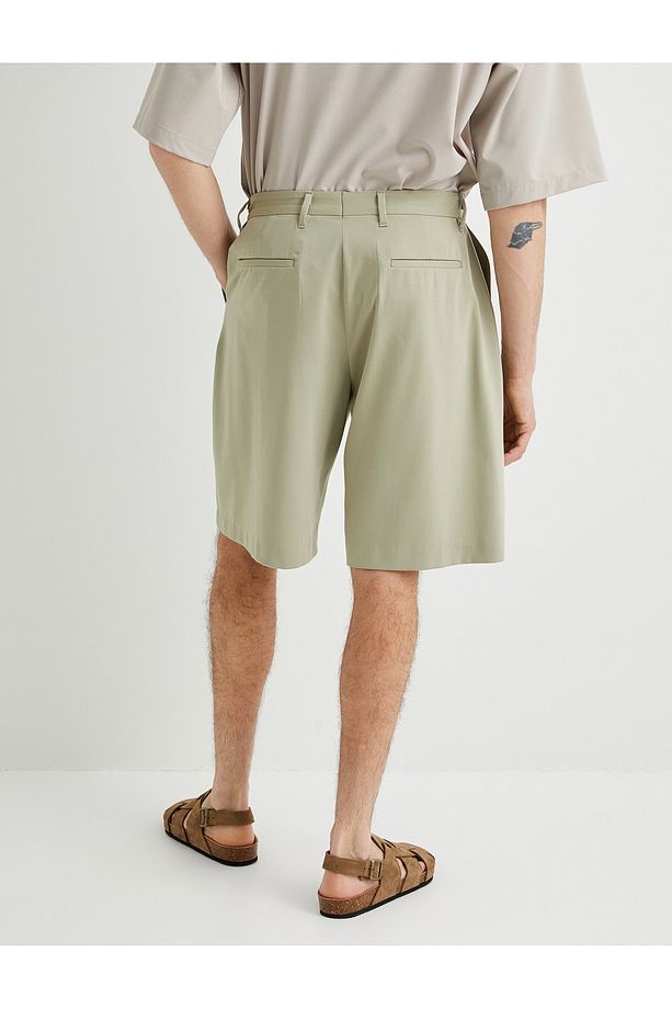 Kumaş Şort Oversize Pileli Chino Düğmeli Cep Detaylı - 4