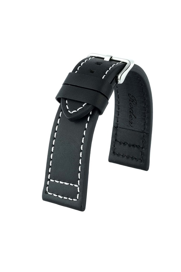 R4145W Leather Strap - Black-White - 22mm
