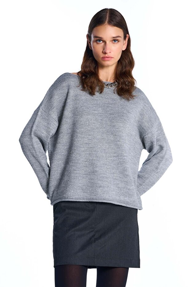 Gri Simli Triko Kazak - 2