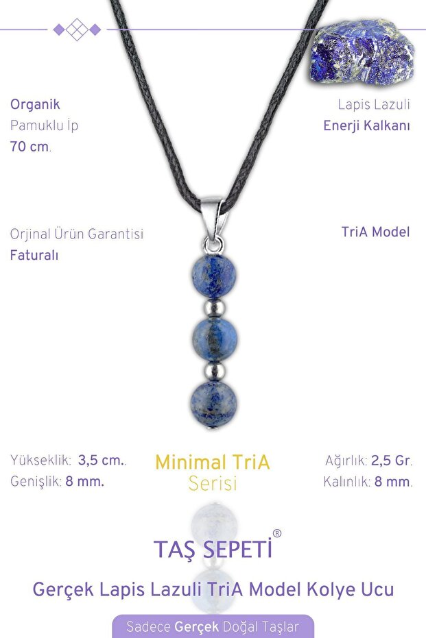 Real Lapis Lazuli Natural Stone Minimal Tria Model Cotton Drawstring Mens Necklace