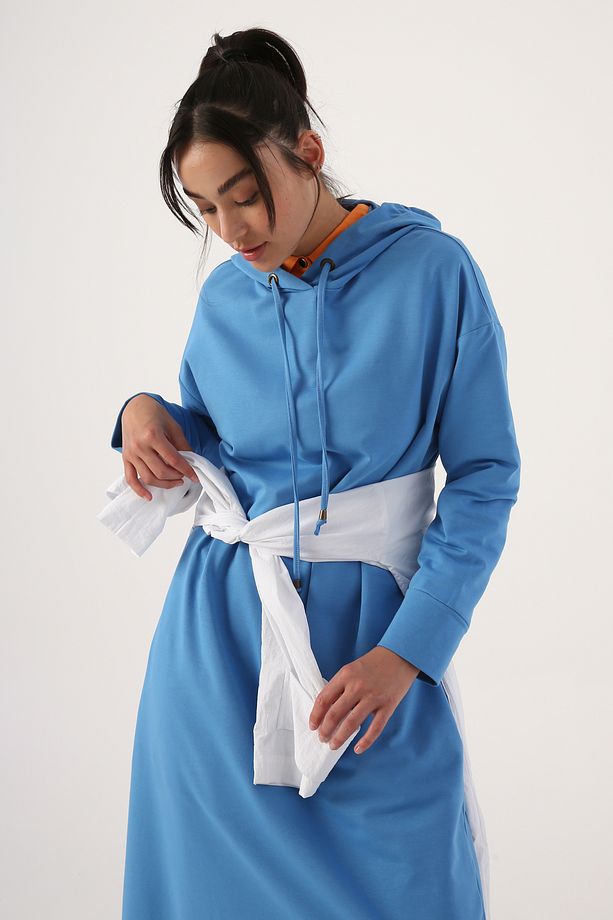 Saks Basic Kapüşonlu Örme Pamuklu Elbise - 1