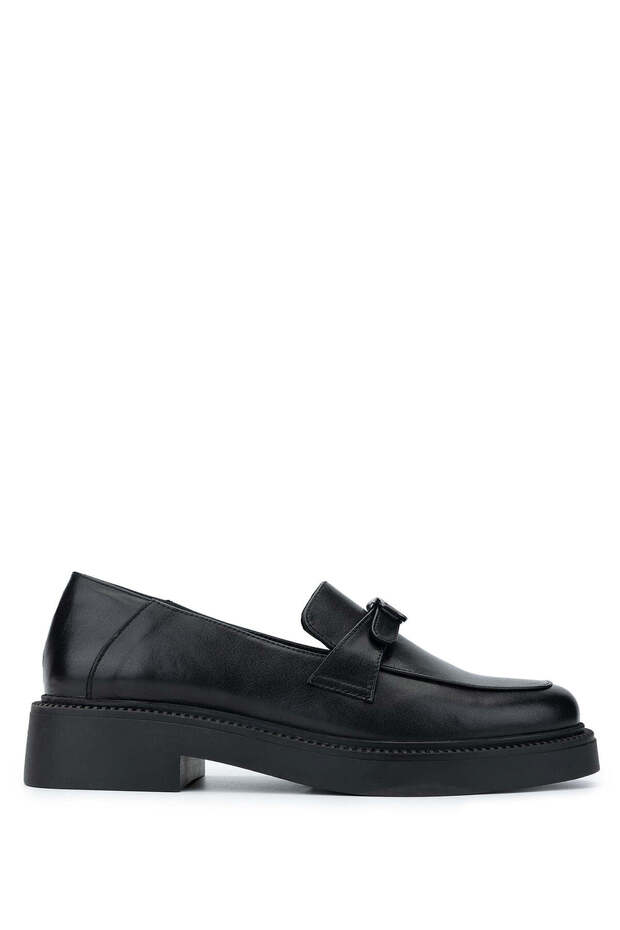 Women's Genuine Leather Black Leather Loafer Shoes