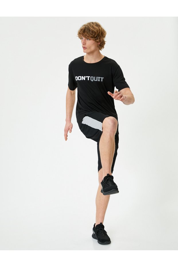 Crew Neck Short Sleeve Sports T-Shirt - Slogan Printed