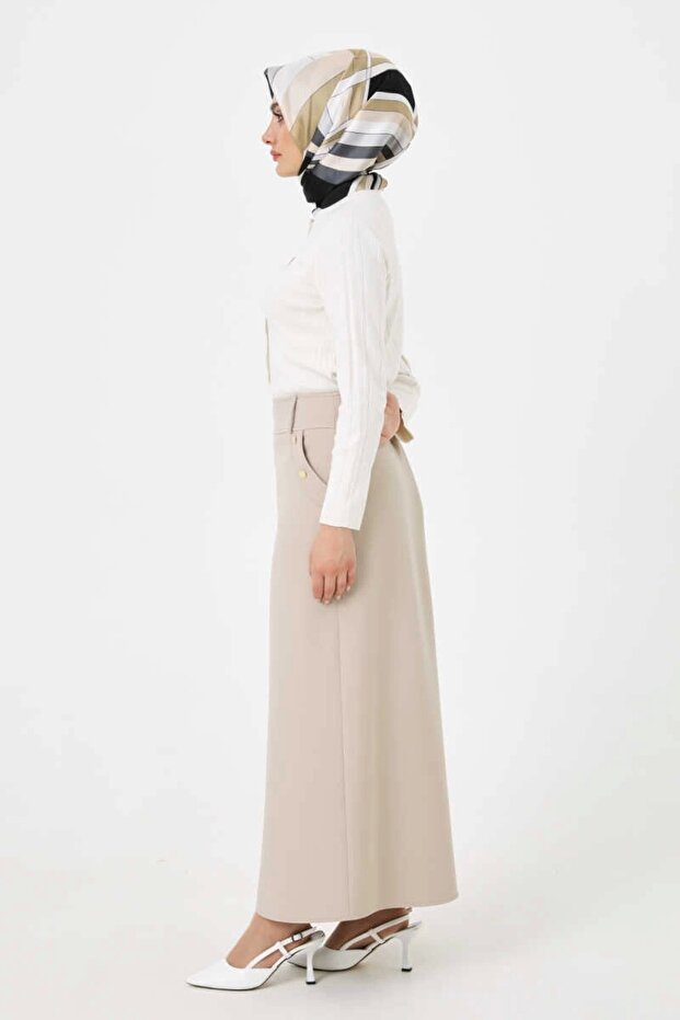 Taş Büyük Beden Düğme Detaylı Klasik Etek 2516041 - 2