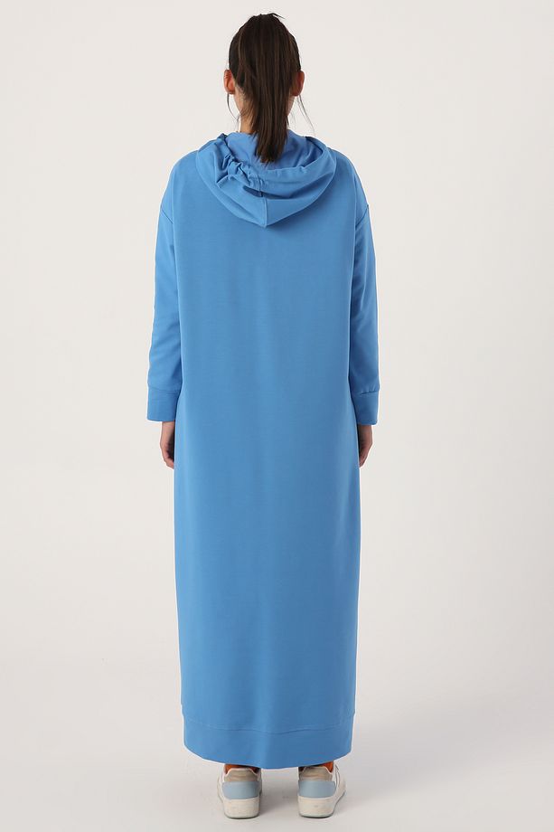 Saks Basic Kapüşonlu Örme Pamuklu Elbise - 4