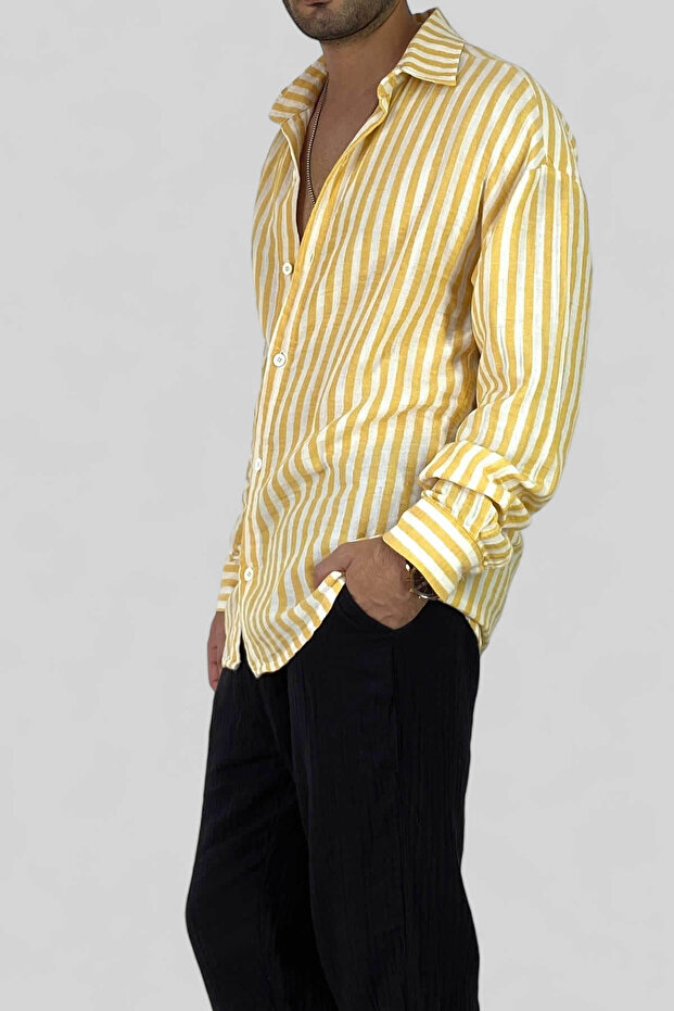 Striped Loose Oversize Linen Shirt