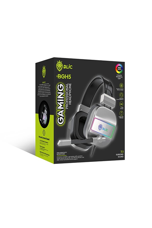 BGH5 RGB Aydınlatmalı 7.1 Mikrofonlu USB Gaming Oyuncu Kulaklığı - 3