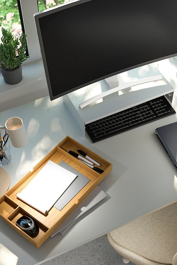 Monitör Yükseltici Stand Çekmeceli Organizerli Monitör Sehpası Metal Bambu BE001 - 7