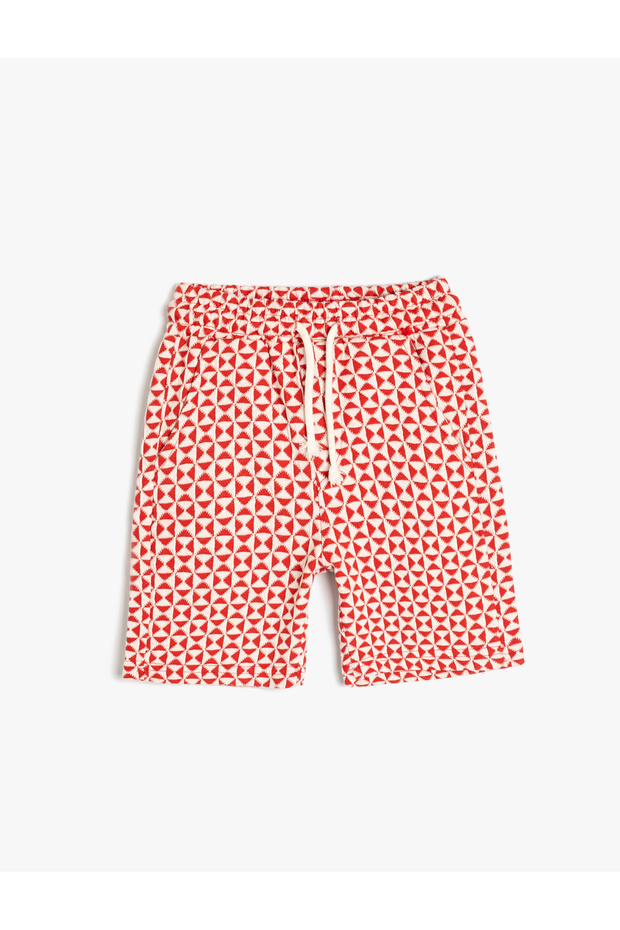 Shorts with Graphic Pattern, Tie-Waist and Pockets