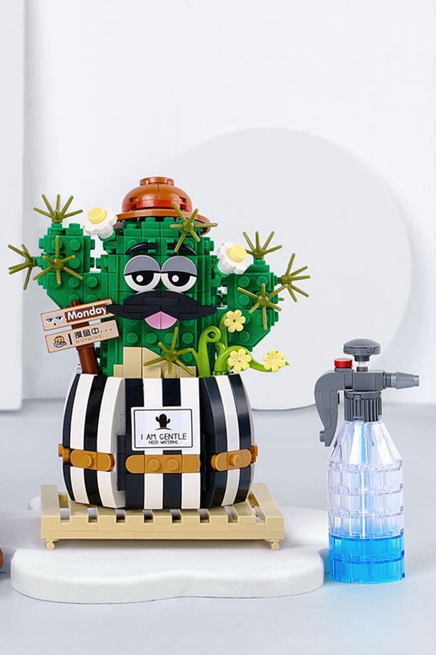Dekoratif Koleksiyonluk Bıyıklı Kaktüs Çiçek Yapım Seti Legosu Yapı Blokları Yapboz Bul Tak Puzzle - 1