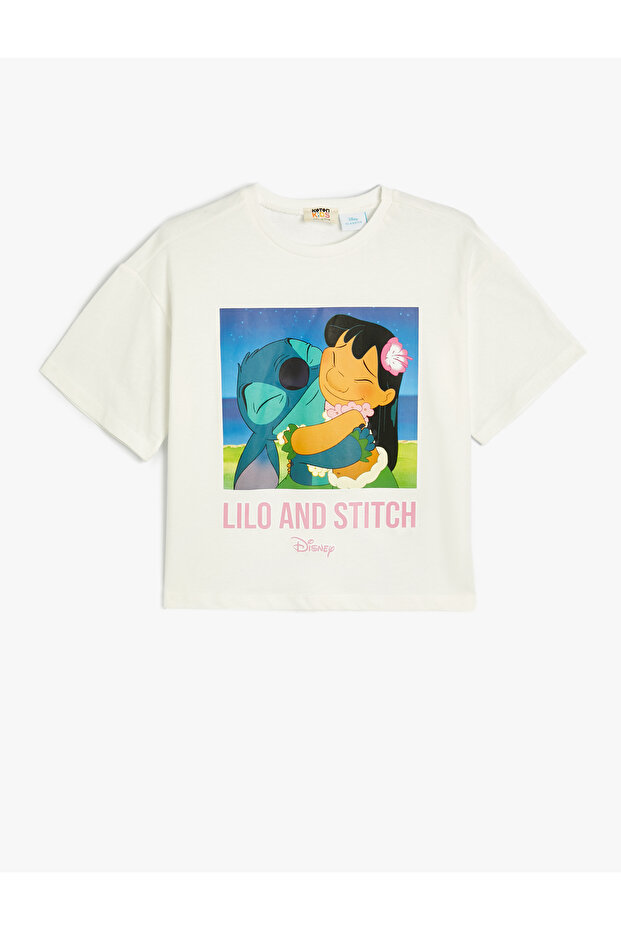Stitch Crop T-Shirt Licensed Short Sleeve Crew Neck Cotton