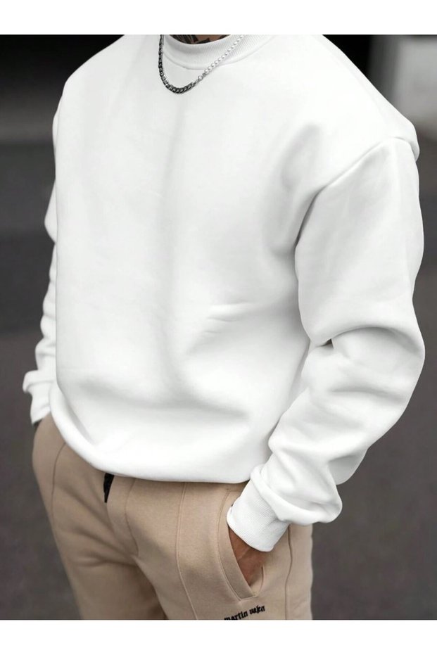 Men's White Oversize Crew Neck Sweatshirt