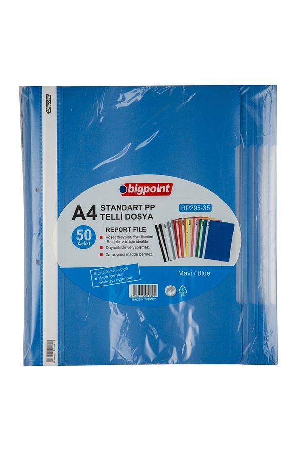 | Telli Dosya, Kalın Kapaklı, Poşet Dosyalara Uyumlu - 80 gram (180 Adet A4) Kapasiteli, Mavi, 50 Ad - 1