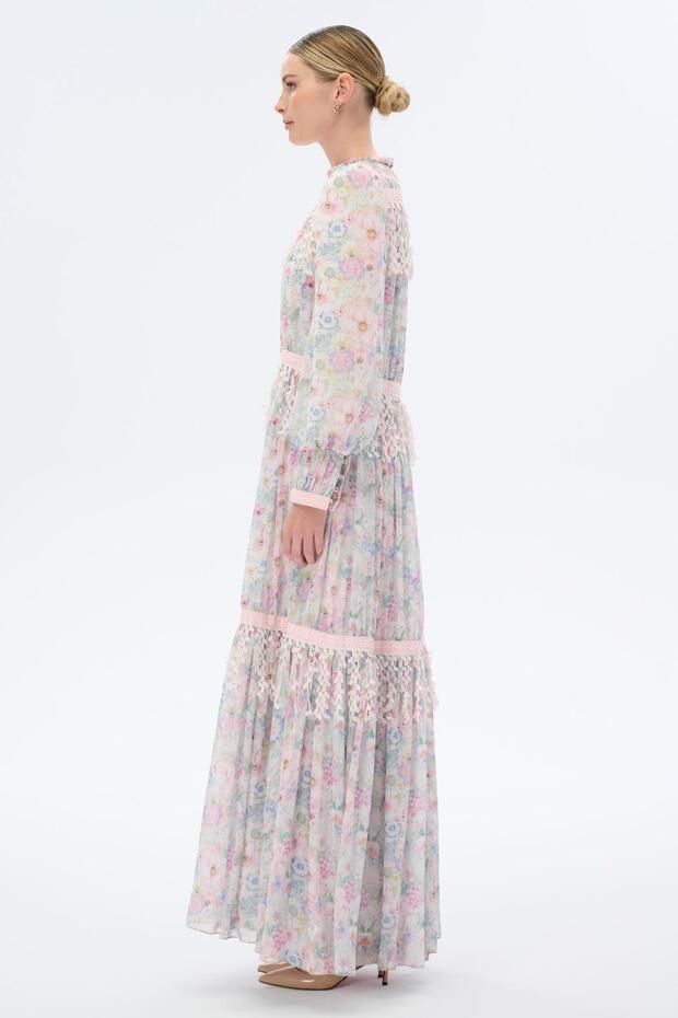 ŞERİT DANTELLİ ŞİFON ELBİSE Pembe - 4