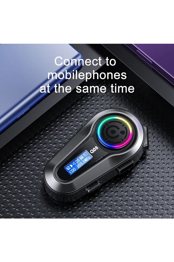 LCD Ekran Fm Radyolu Rgb Ledli Motosiklet Bluetooth Kask Kulaklık Intercom Su Geçirmez Interkom Q08 - 2
