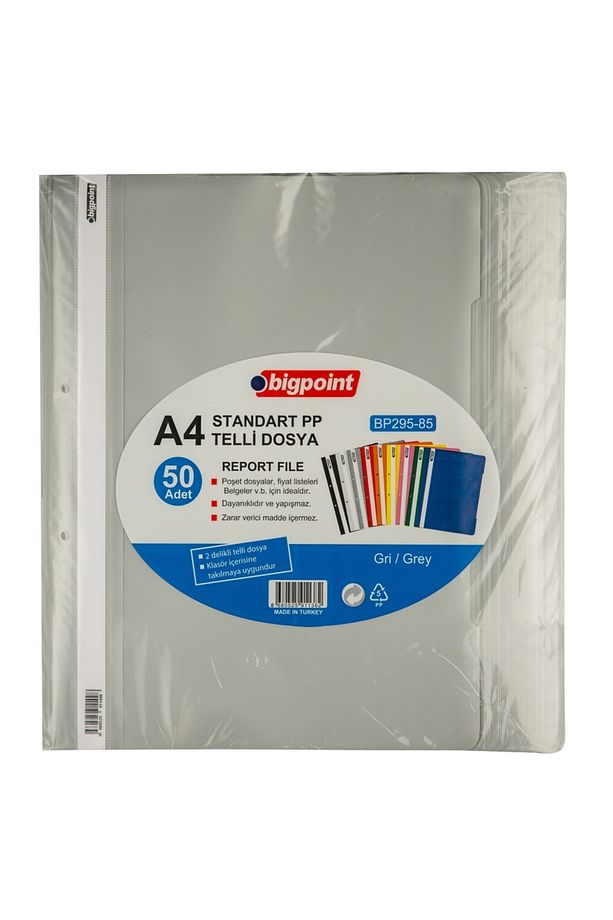 | Telli Dosya, Kalın Kapaklı, Poşet Dosyalara Uyumlu - 80 gram (180 Adet A4) Kapasiteli, Gri, 50 Ade - 1