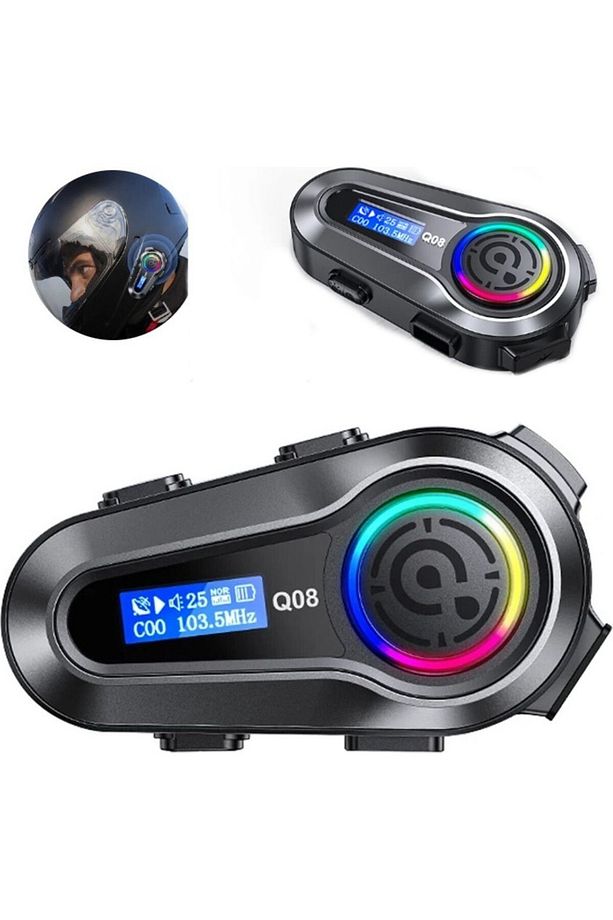 LCD Ekran Fm Radyolu Rgb Ledli Motosiklet Bluetooth Kask Kulaklık Intercom Su Geçirmez Interkom Q08 - 1