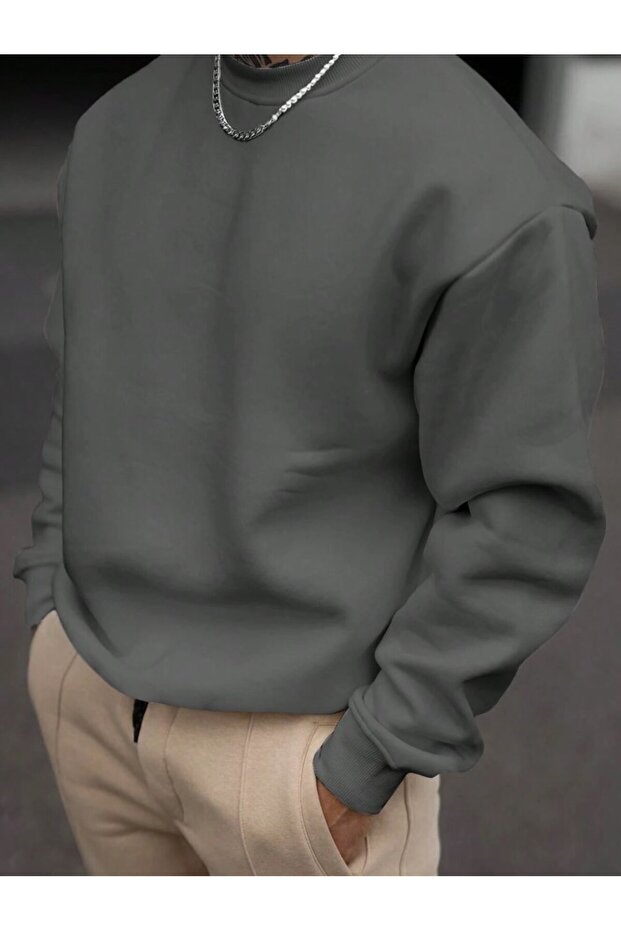 Men's Smoke Gray Oversize Crew Neck Sweatshirt