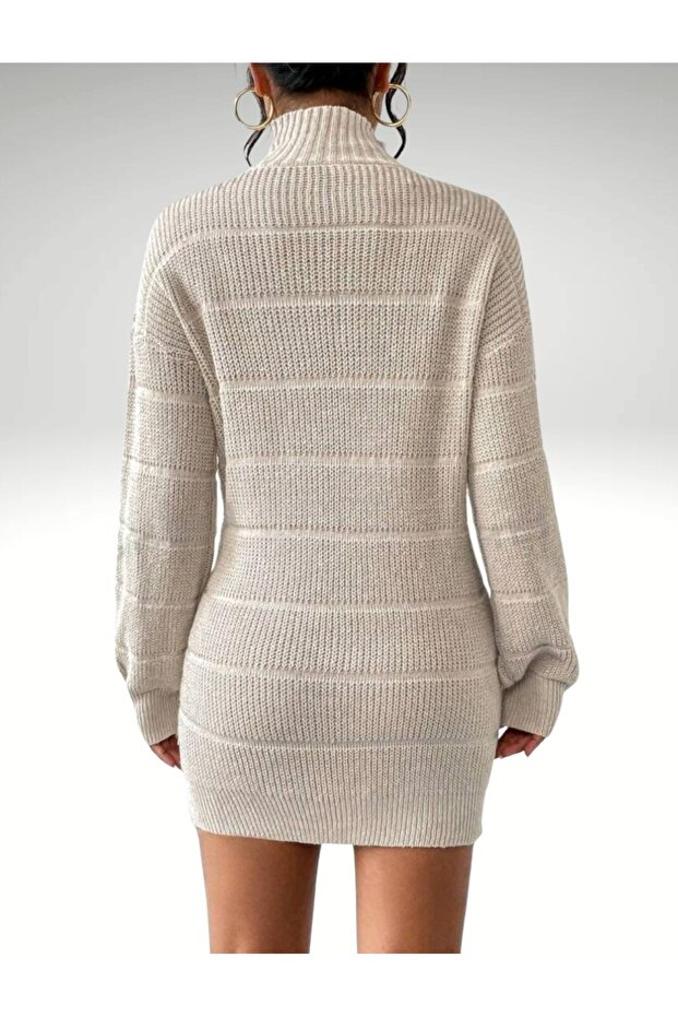 Rahat  Triko Elbise Model Yarım Balıkçı Yaka Selanik Örgü - 2