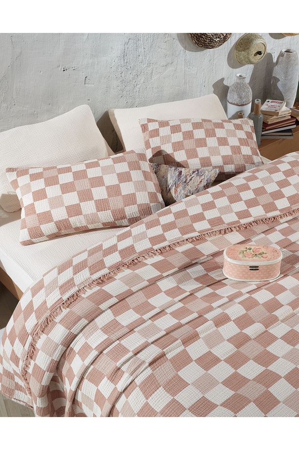 %100 Pamuk Tek Kişilik 160 X 240cm Yatak Örtüsü/1 Adet 50x70cm Yastık 4 Katlı Multi Muslin - 4