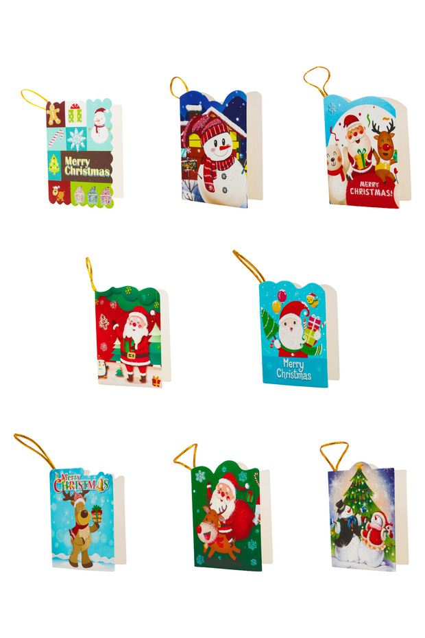 New Year's Greeting Card Mini Size 5X7 cm Glitter Embossed Can Be Hung on the Tree 8 Gift Note Cards