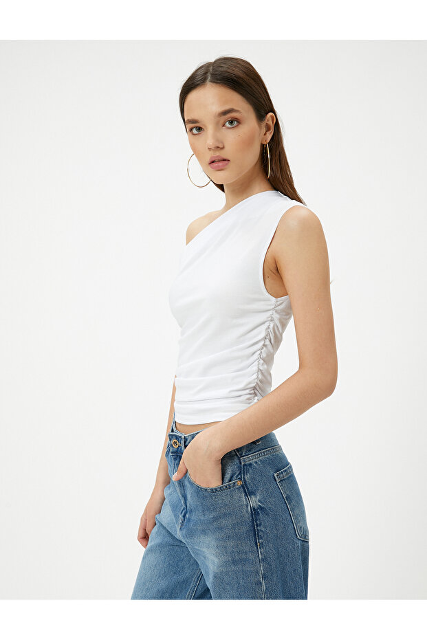 One-Shoulder Sleeveless T-Shirt Slim Fit Cotton