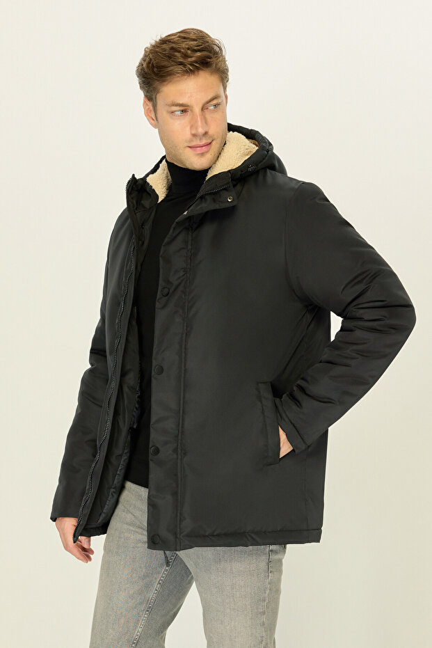 Men's Hooded Furry Windproof Winter Coat & Coat & Parka