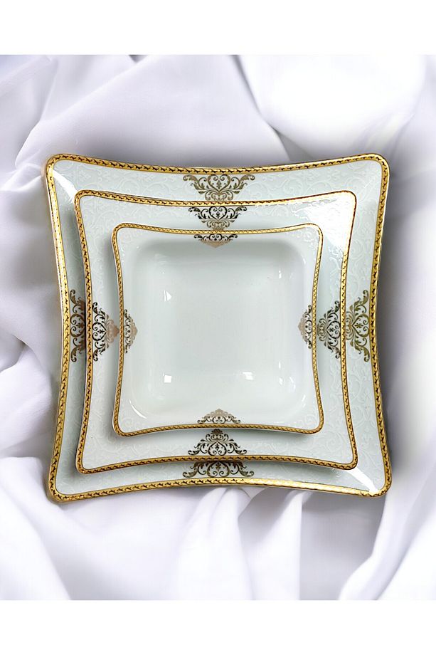 PARS 12 Kişilik Porselen Gold Yemek Takımı 48 Parça Yemek Tabağı,çorba Kasesi.servis Tabağı, - 1