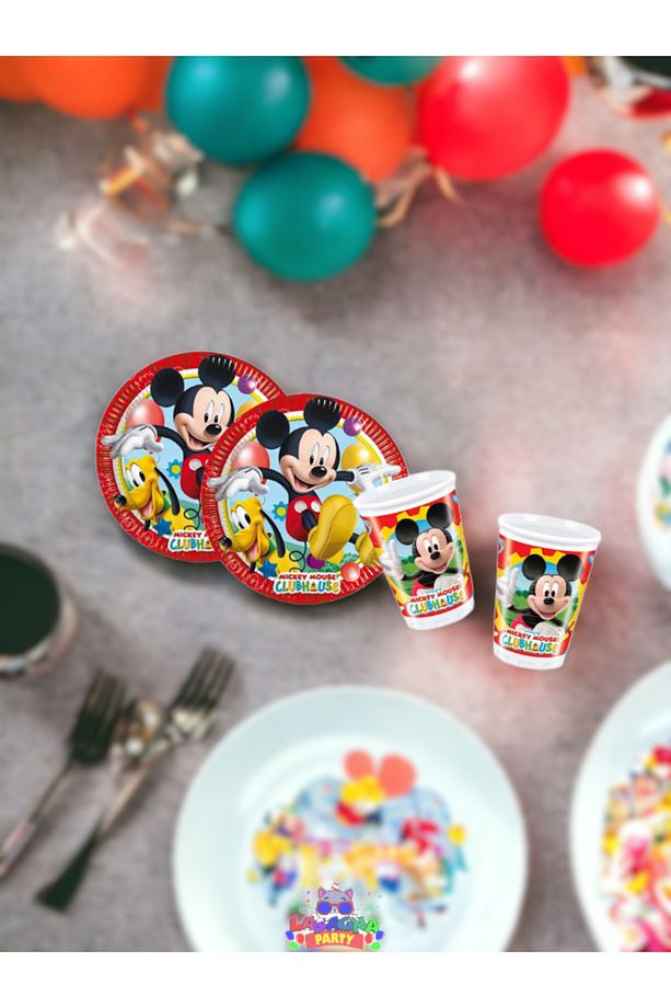 Mickey Mouse Tabak Ve Bardak 16 Adet - Doğum Günü Parti Seti Malzemeleri - 1
