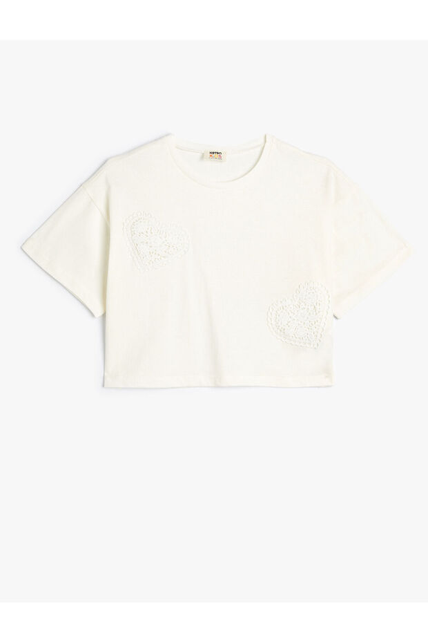 Crop T-Shirt Heart Short Sleeve Crew Neck Cotton