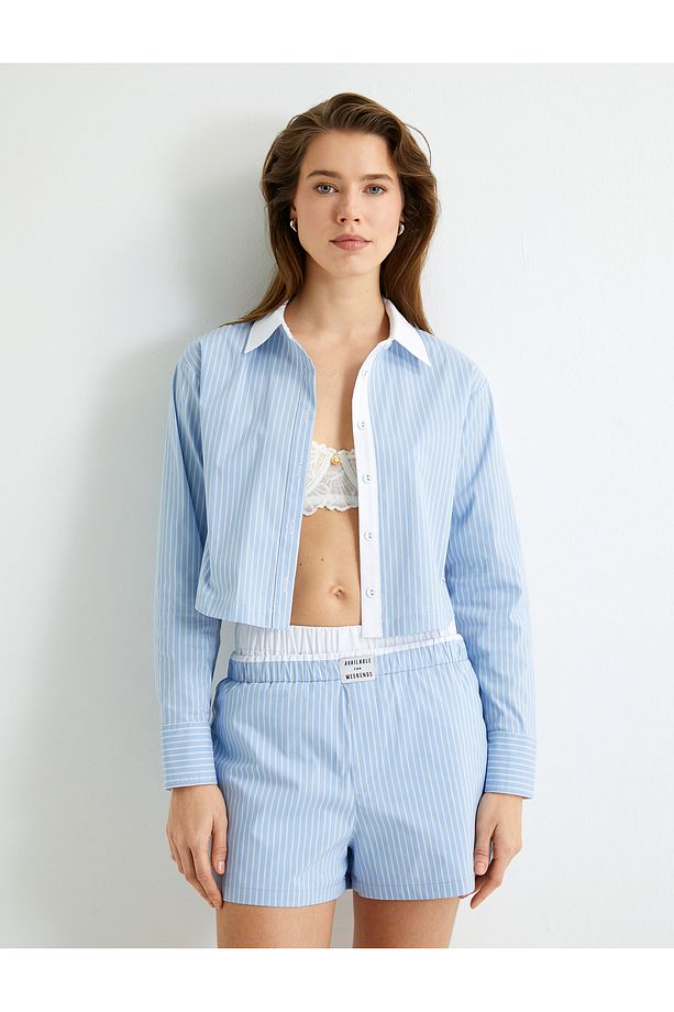 Düğmeli Pijama Üstü Uzun Kollu Pamuklu - 5
